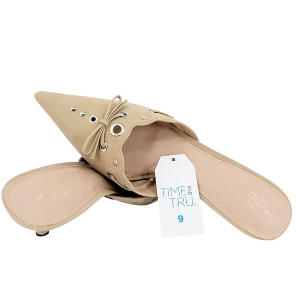 Time and Tru Women's Studded Kitten Heel Tan Mules Shoes Size 9 NWOB - Picture 8 of 12